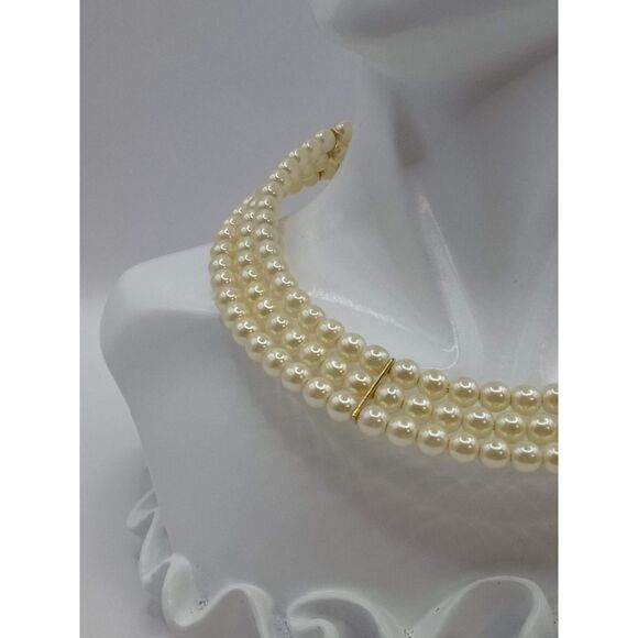 Vintage Three Strand Gold Tone Spacers Memory Wire Choker Necklace - Picture 9 of 9